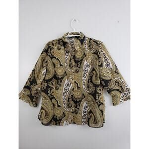Y2K Essentials Milano Womens Blouse Size L Sheer Paisley Cottagecore Fairy core